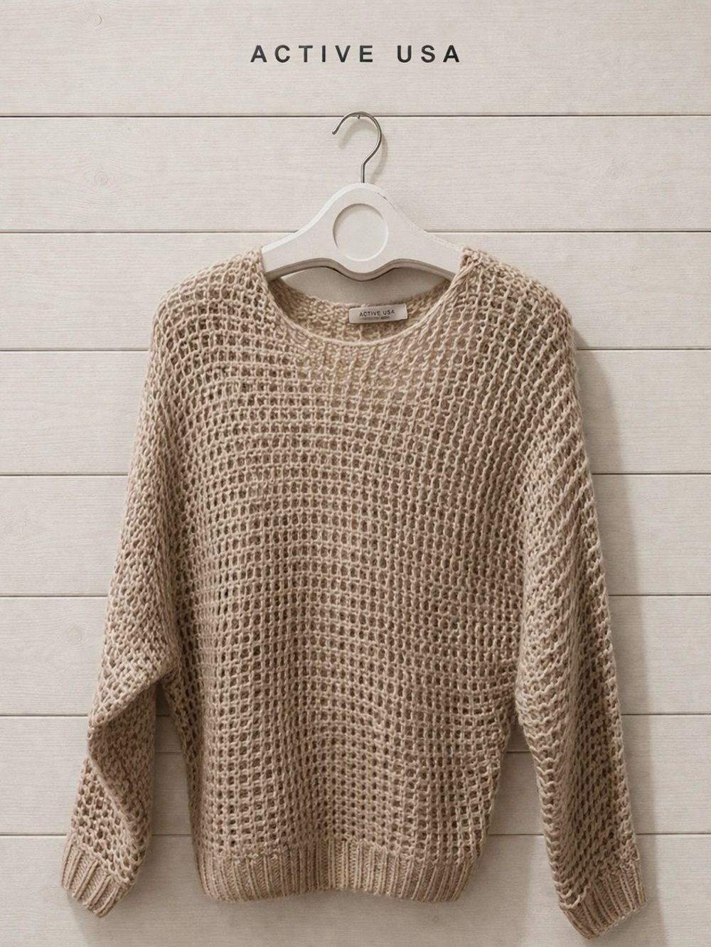 NWOT Chunky Knit Beige Sweater - Active USA (S)